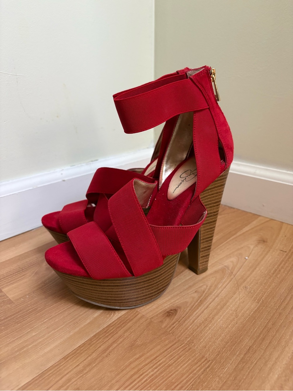 Jessica Simpson Red Strappy Platform Block Heels